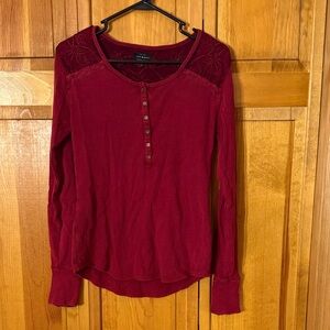 Lucky Brand Women's Burgundy Long Sleeve Henley